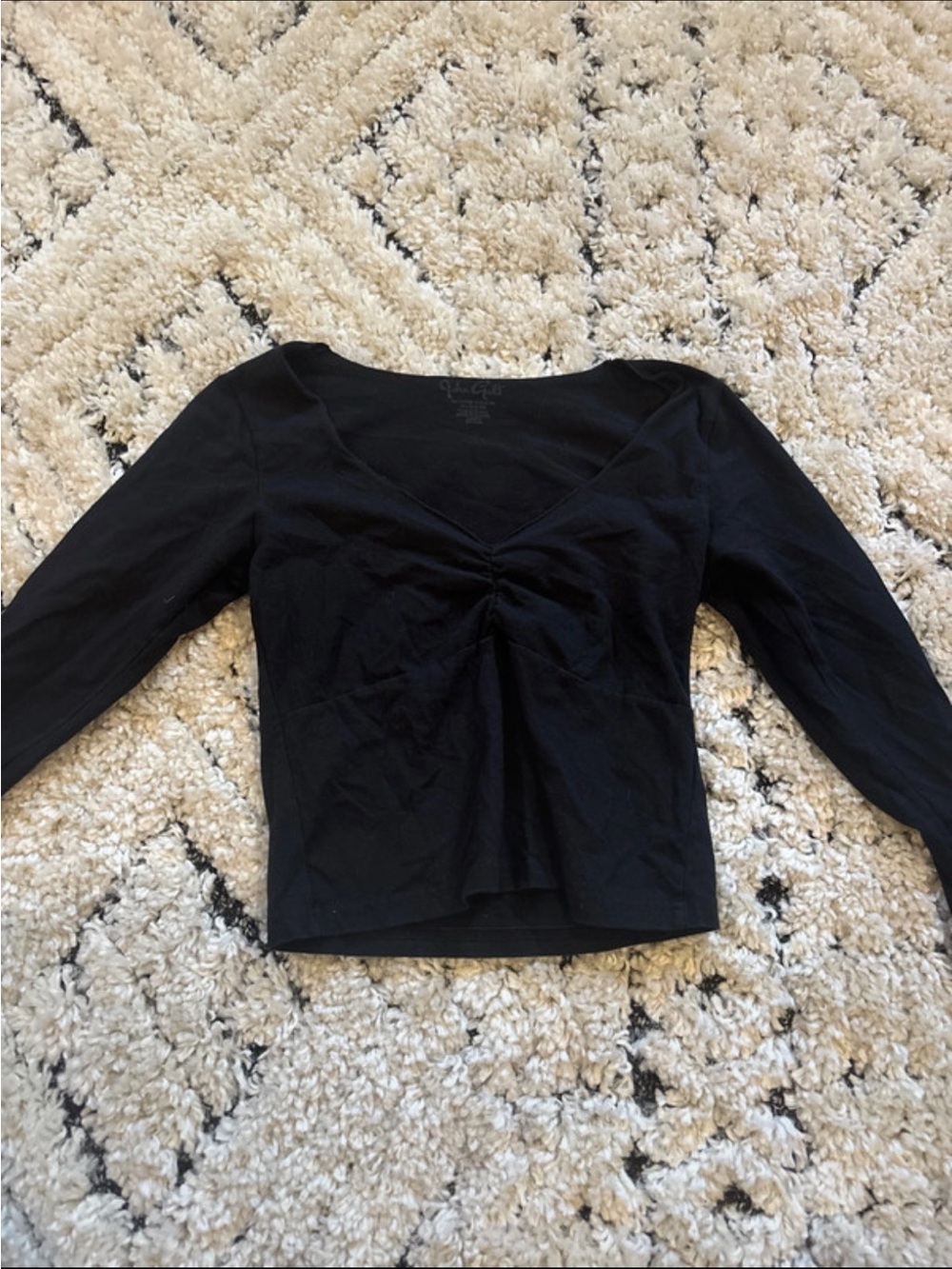 Brandy Melville Black Long-Sleeve V-Neck Twist Top